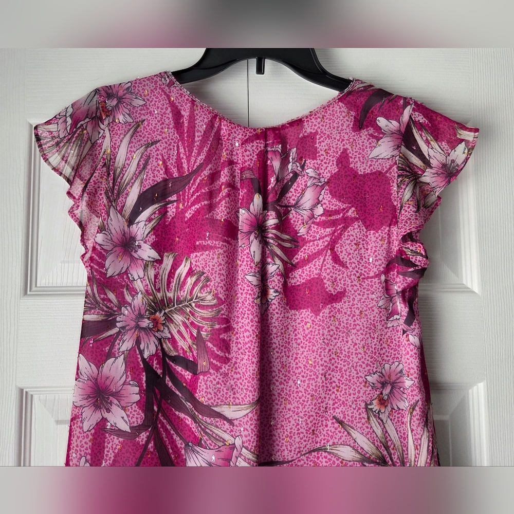 White House Black Market Pink Floral Blouse Size 4 - Picture 10 of 15